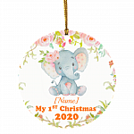 Personalize My First Christmas 2020 Decorative Christmas Ornament - Holiday Flat Circle Ornament - Baby Ornament, White, Circle Ornament