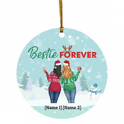 Personalized Besties Christmas Ornament Bestie Forever Decorative Christmas Ornament - Flat Circle Ornament, White, Circle Ornament