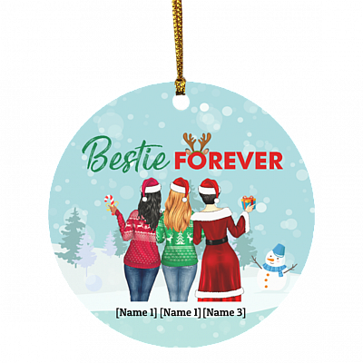 Personalized Besties Christmas Ornament Bestie Forever Decorative Christmas Ornament - Circle Ornament, White, Circle Ornament