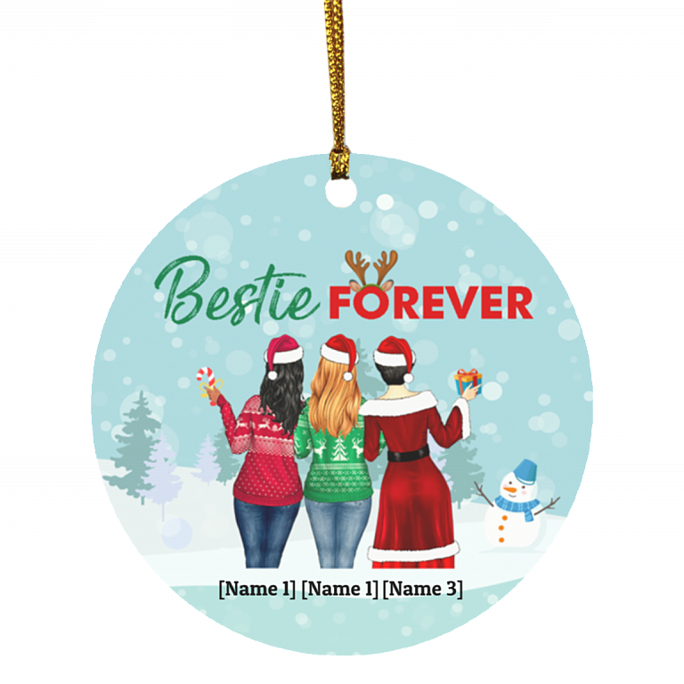 Personalized Besties Christmas Ornament Bestie Forever Decorative Christmas Ornament - Circle Ornament, White, Circle Ornament