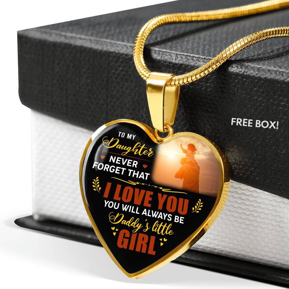 Dad To My Daughter Never Forget that I Love You You Will Always Be Daddy's Little Girl Heart Pendant Necklace - Heart Luxury Necklace (Gold Plated) Dad To My Daughter Never Forget that I Love You You Will Always Be Daddy's Little Girl Heart Pendant Necklace - Heart Luxury Necklace (Gold Plated)