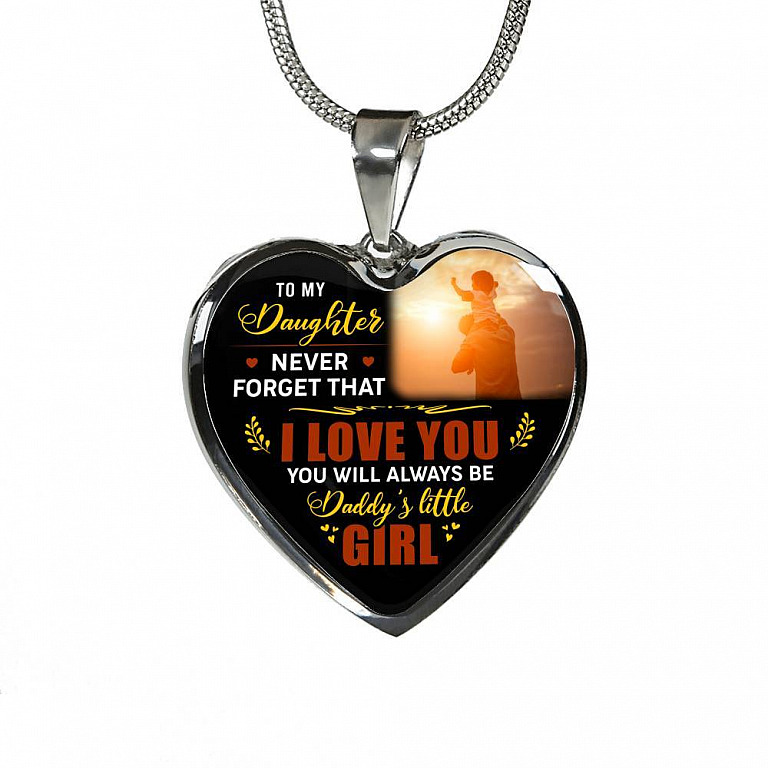 Dad To My Daughter Never Forget that I Love You You Will Always Be Daddy's Little Girl Heart Pendant Necklace - Heart Luxury Necklace (Silver)