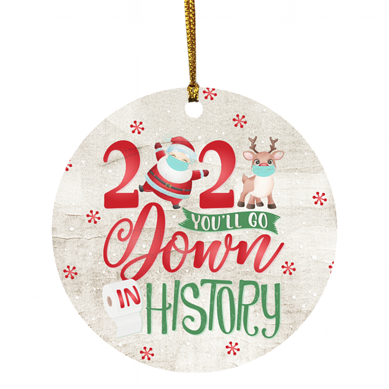 2020 You'll Go Down In History Funny Christmas Quarantined Circle Ornament Keepsake, White, Circle Ornament