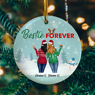 Alternative view of Personalized Besties Christmas Ornament Bestie Forever Decorative Christmas Ornament - Flat Circle Ornament