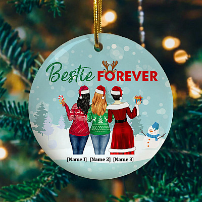 Alternative view of Personalized Besties Christmas Ornament Bestie Forever Decorative Christmas Ornament - Circle Ornament