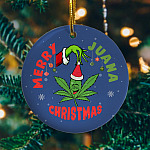 Funny Marijuana Leaf Christmas Tree Merry Juana Circle Ornament - Funny 2020 Christmas Quarantine Ornament Mockup