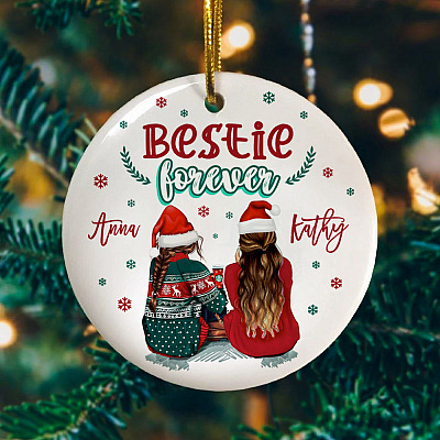 Personalized Bestie Forever Christmas Holiday Circle Ornament Keepsake - Christmas Gift for Best Friend