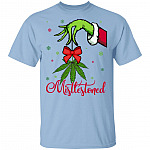 Funny Hand Holding Mistlestoned Christmas T-Shirt, Light Blue, Unisex T-Shirt