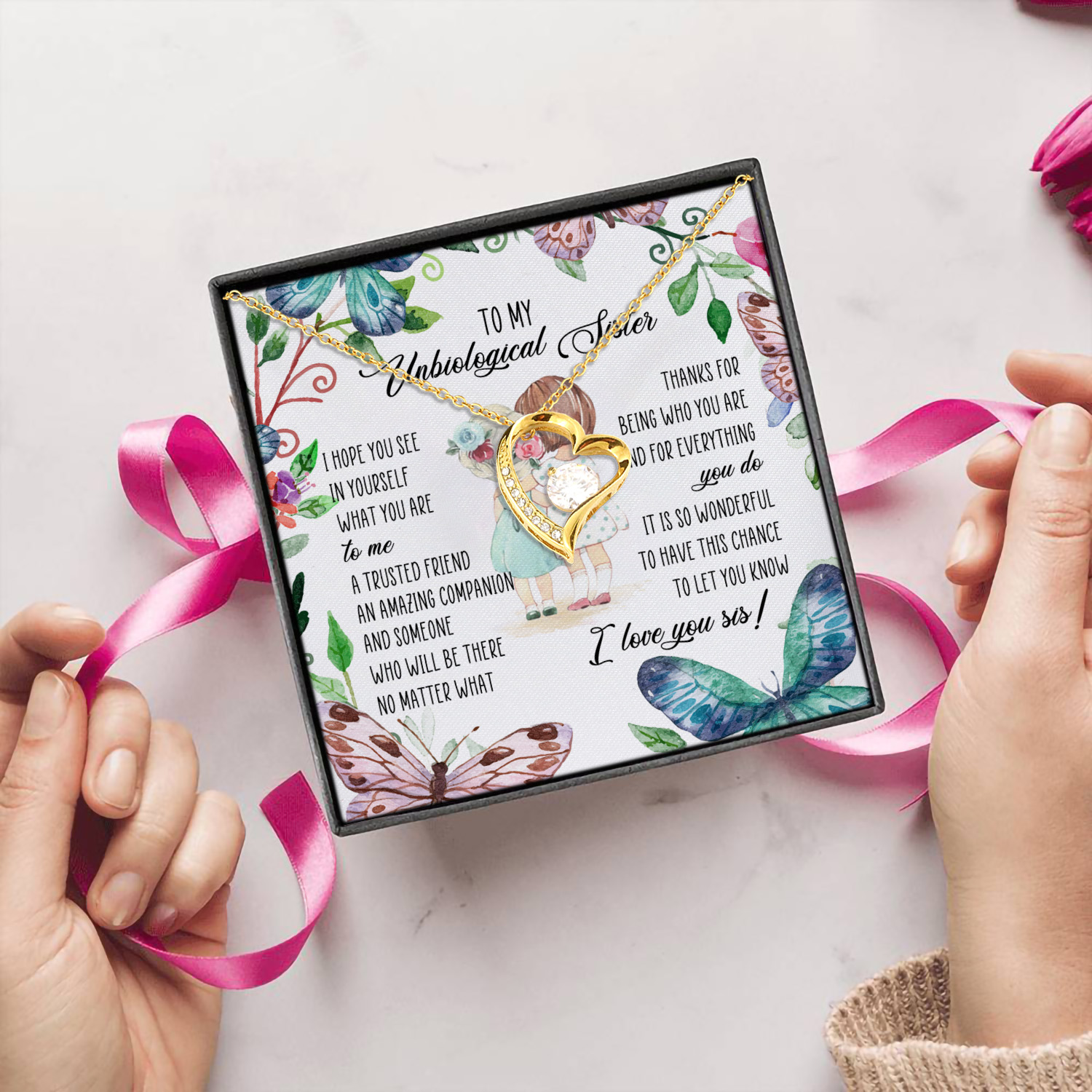 1N.To My Unbiological Sister Forever Love Necklace (Gold) 5