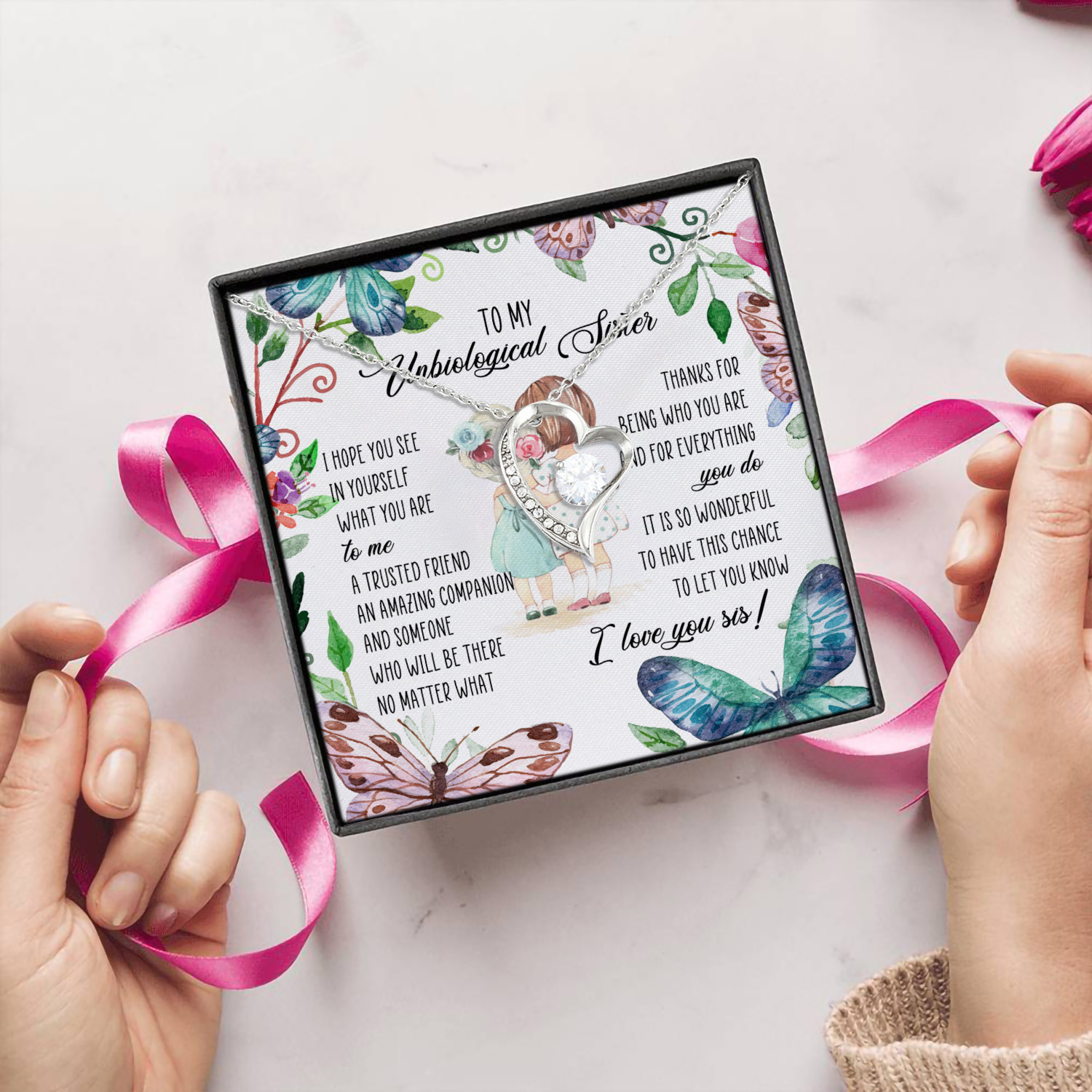 1N.To My Unbiological Sister Forever Love Necklace (Silver) 5