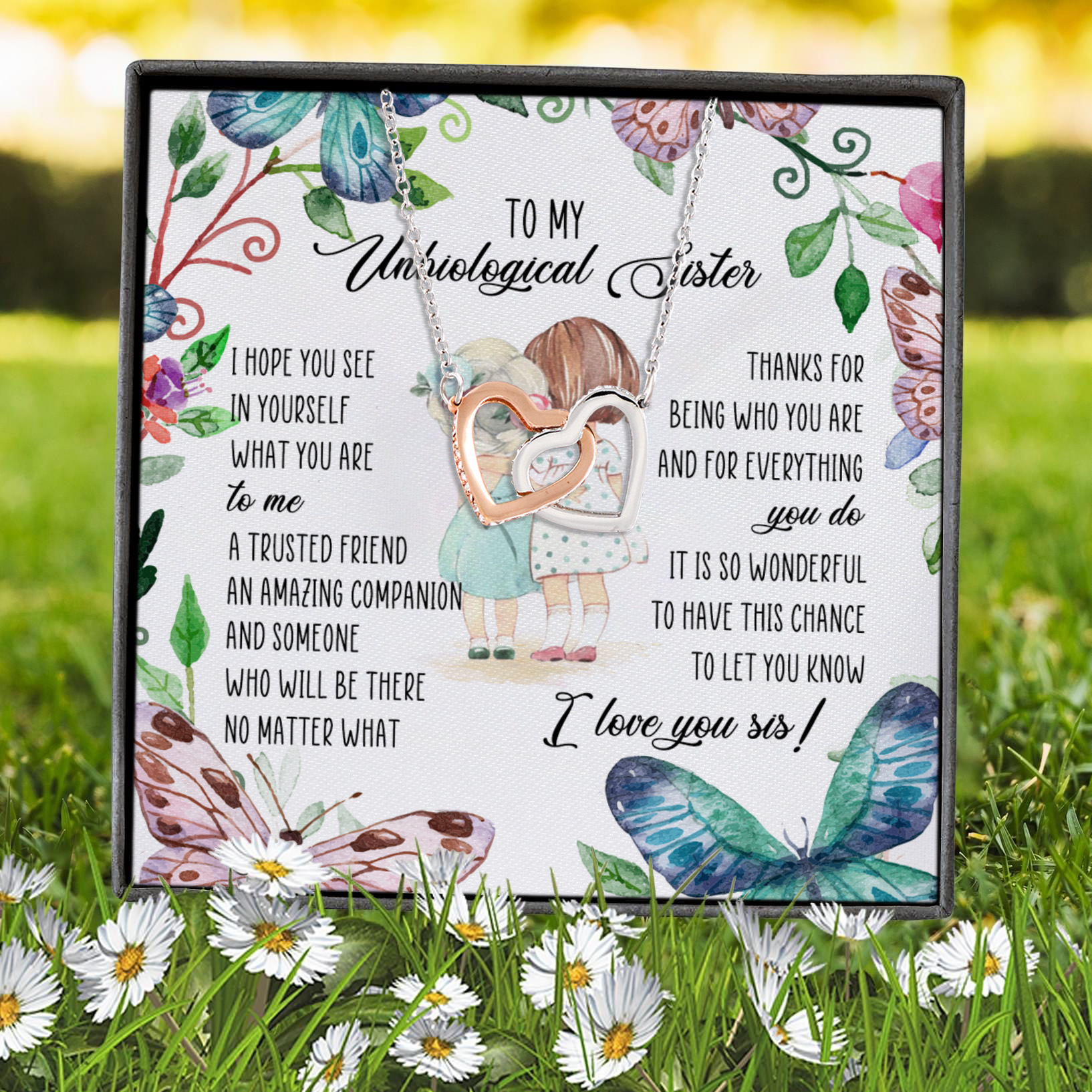 1N.To My Unbiological Sister Interlocking Hearts Necklace 7