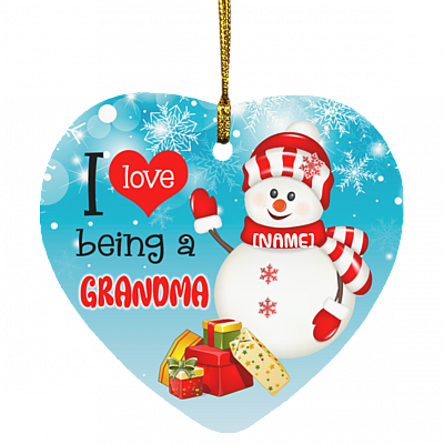 Personalized I Love I Being A Grandma Grandmother Gift Christmas Flat Holiday Heart Ornament Keepsake, White, SUBORNH Heart Ornament