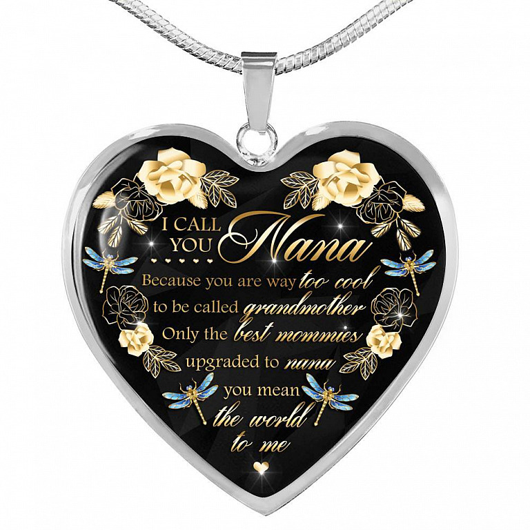 Dragonfly I Call You Nana Because You Are Way Too Cool To Be Called Grandmother Luxury Heart Pendant Necklace - Heart Luxury Necklace (Silver)