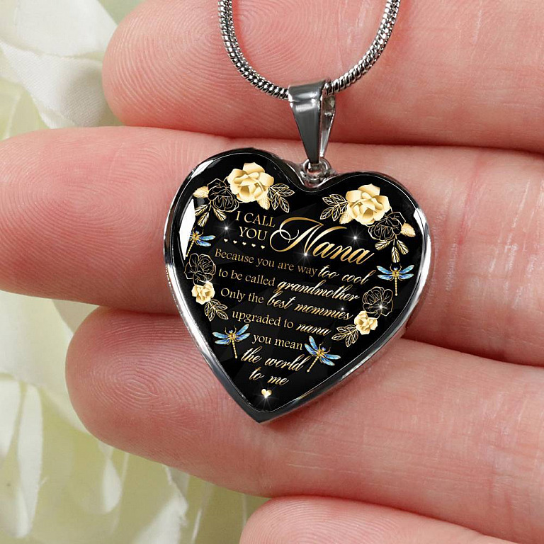 Dragonfly I Call You Nana Because You Are Way Too Cool To Be Called Grandmother Luxury Heart Pendant Necklace - Heart Luxury Necklace (Silver)