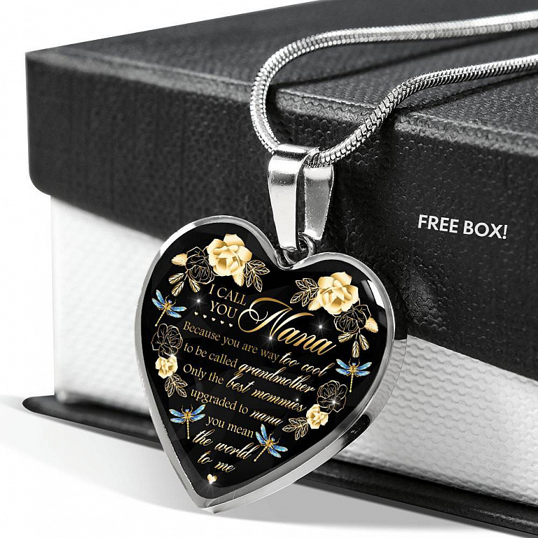 Dragonfly I Call You Nana Because You Are Way Too Cool To Be Called Grandmother Luxury Heart Pendant Necklace - Heart Luxury Necklace (Silver)