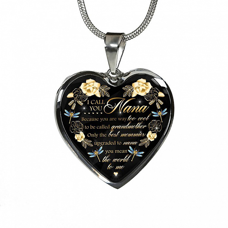 Dragonfly I Call You Nana Because You Are Way Too Cool To Be Called Grandmother Luxury Heart Pendant Necklace - Heart Luxury Necklace (Silver)