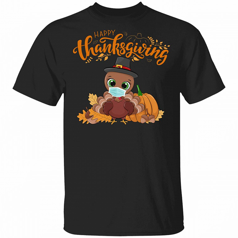 Happy Thanksgiving T-Shirt - Turkey Wearing Face Mask T-Shirt, Black, Unisex T-Shirt