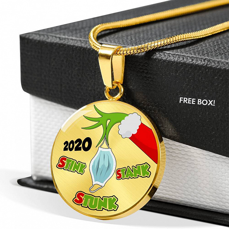 2020 Stink Stank Stunk Funny Quarantine Christmas Luxury Circle Pendant Necklace - Circle Luxury Necklace (Gold Plated)
