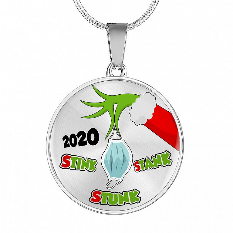 2020 Stink Stank Stunk Funny Quarantine Christmas Luxury Circle Pendant Necklace - Circle Luxury Necklace (Silver)
