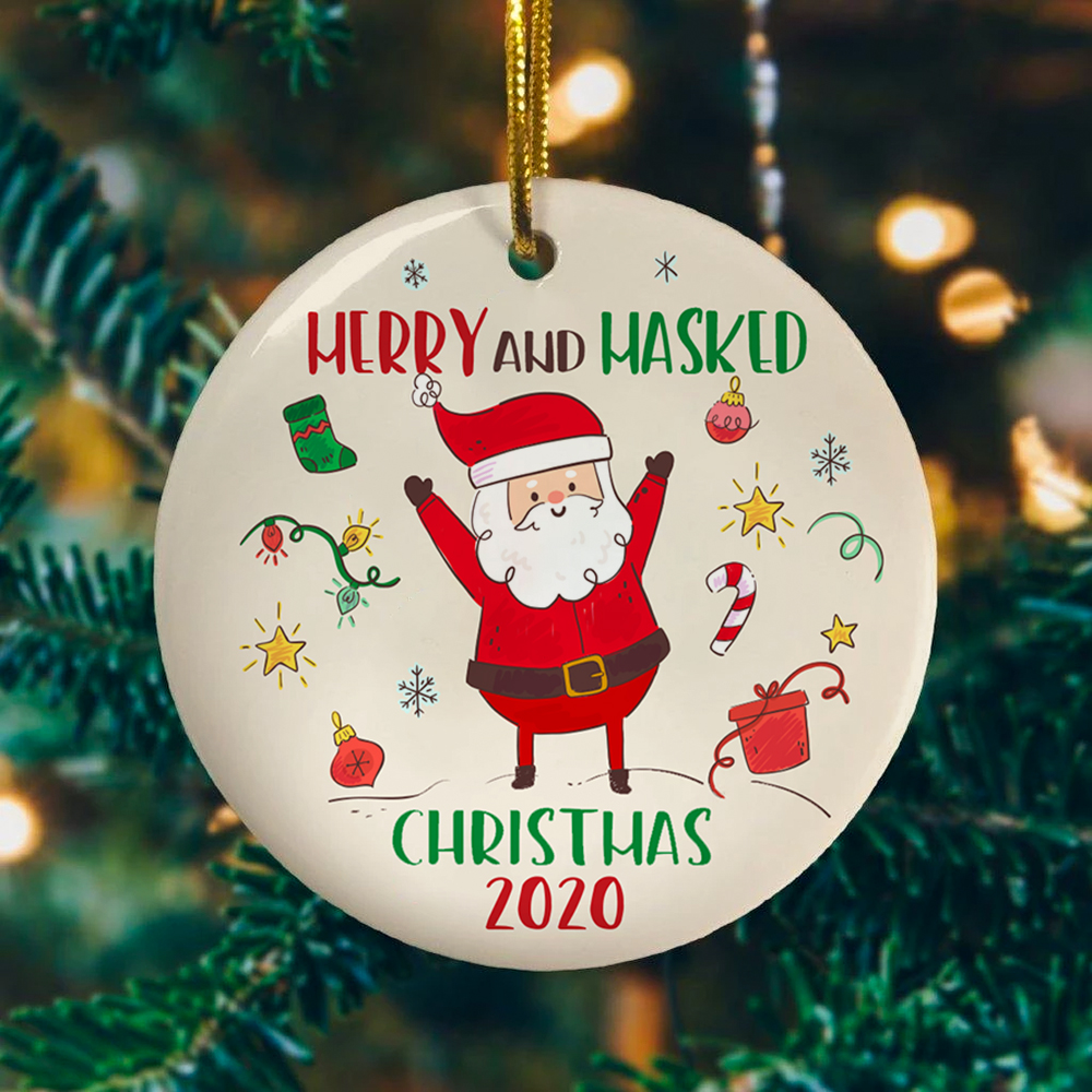 8VT. Merry And Masked ornament mockup