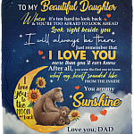 Dad To My Beautiful Daughter When It's Too Hard To Look Back Bear Fleece Blanket - Mink Blanket, White, Cozy Plush Fleece Blanket - 50x60 Dad To My Beautiful Daughter When It's Too Hard To Look Back Bear Fleece Blanket - Mink Blanket, White, Cozy Plush Fleece Blanket - 50x60