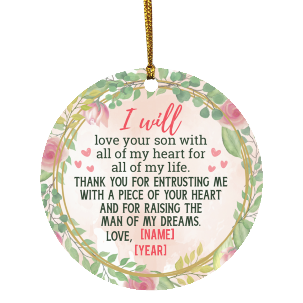Personalized Christmas Ornament for Mother of Groom Mother in Law Gift Flat Holiday Circle Ornament Keepsake, White, Circle Ornament Personalized Christmas Ornament for Mother of Groom Mother in Law Gift Flat Holiday Circle Ornament Keepsake, White, Circle Ornament