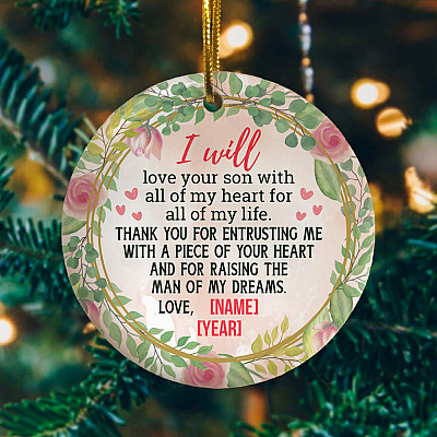 Alternative view of Personalized Christmas Ornament for Mother of Groom Mother in Law Gift Flat Holiday Circle Ornament Keepsake