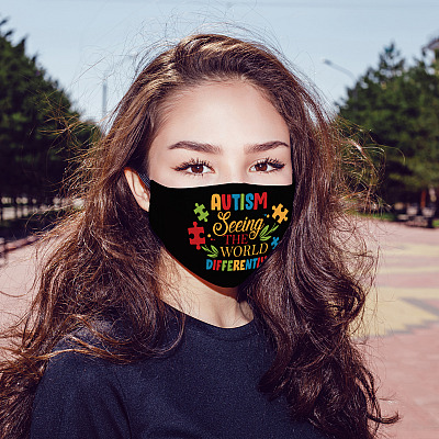Alternative view of Autism Seeing The World Differently Washable Reusable Custom Printed Cloth Face Mask Cover