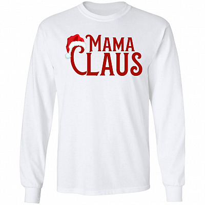 Mama Claus Christmas Pajamas Hoodie - Sweatshirt - Long Sleeve, White, Long Sleeve