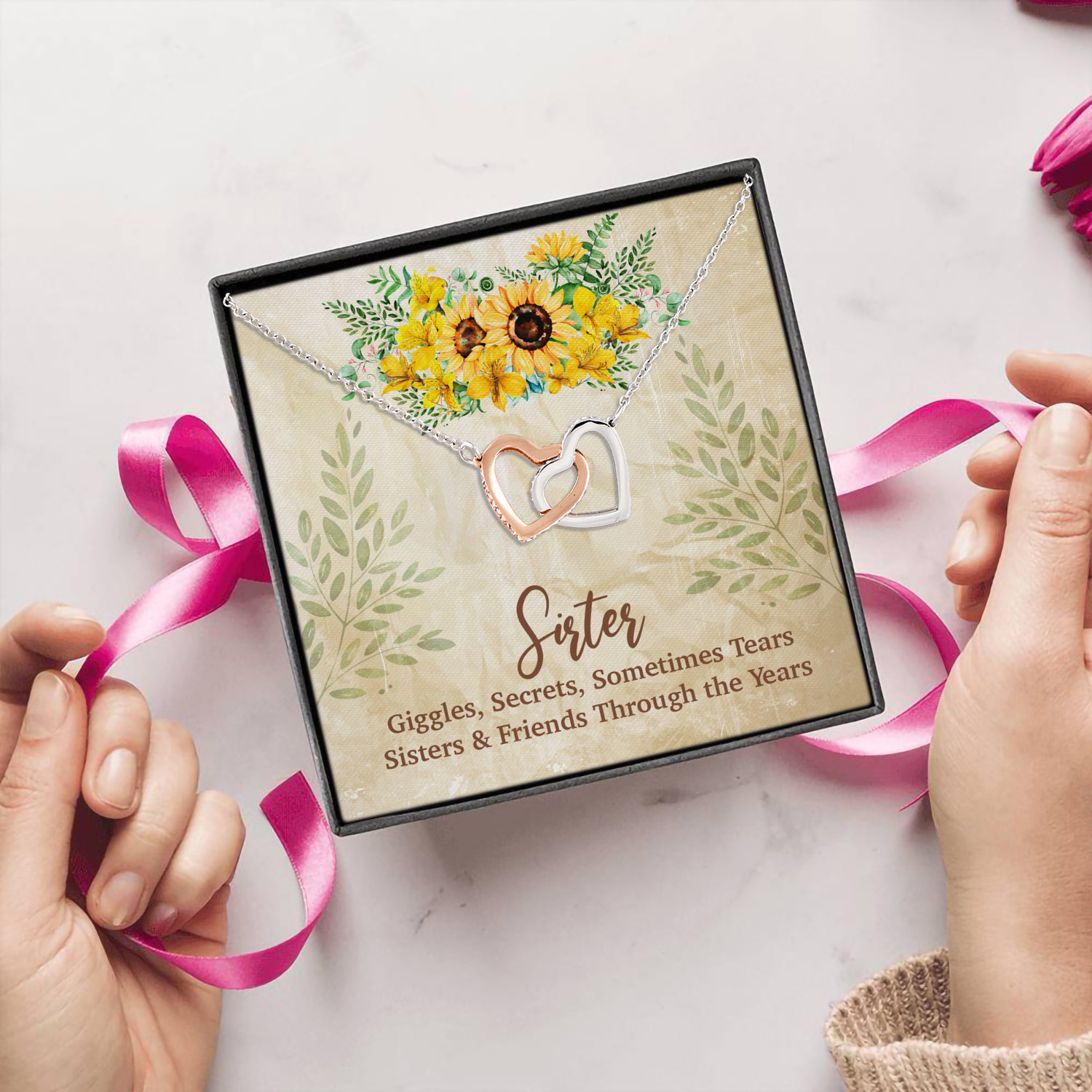 2P. Sister giggles Interlocking Hearts Necklace 5