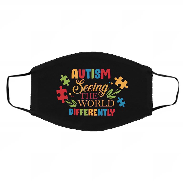 Autism Seeing The World Differently Washable Reusable Custom Printed Cloth Face Mask Cover, Black, Cloth Face Cover – Medium/Large