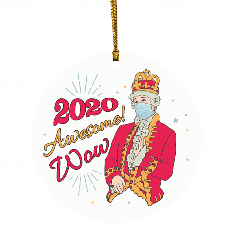 2020 Awesome Wow Ornament, White, Circle Ornament