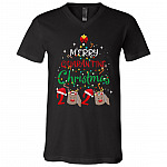 Merry Quarantine Christmas Funny Quarantined Holiday T-Shirt - V-Neck Shirt, Black, V-Neck T-Shirt