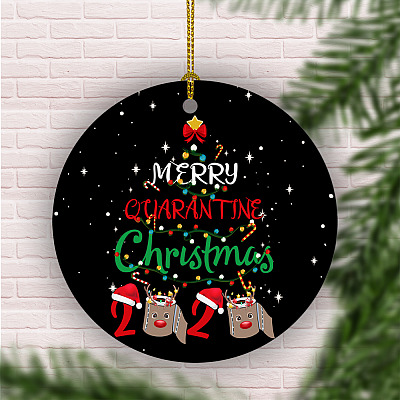 Alternative view of Merry Quarantine Christmas 2020 Holiday Circle Ornament Keepsake - Funny Pandemic Christmas Ornament