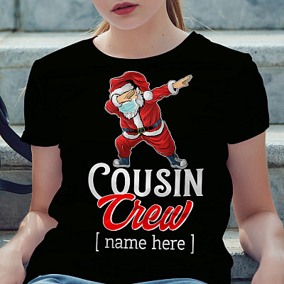 Alternative view of Personalized Cousin Crew Santa Dab Christmas T-Shirt- Youth Shirt - Matching Christmas Pajamas Gift Youth Tee