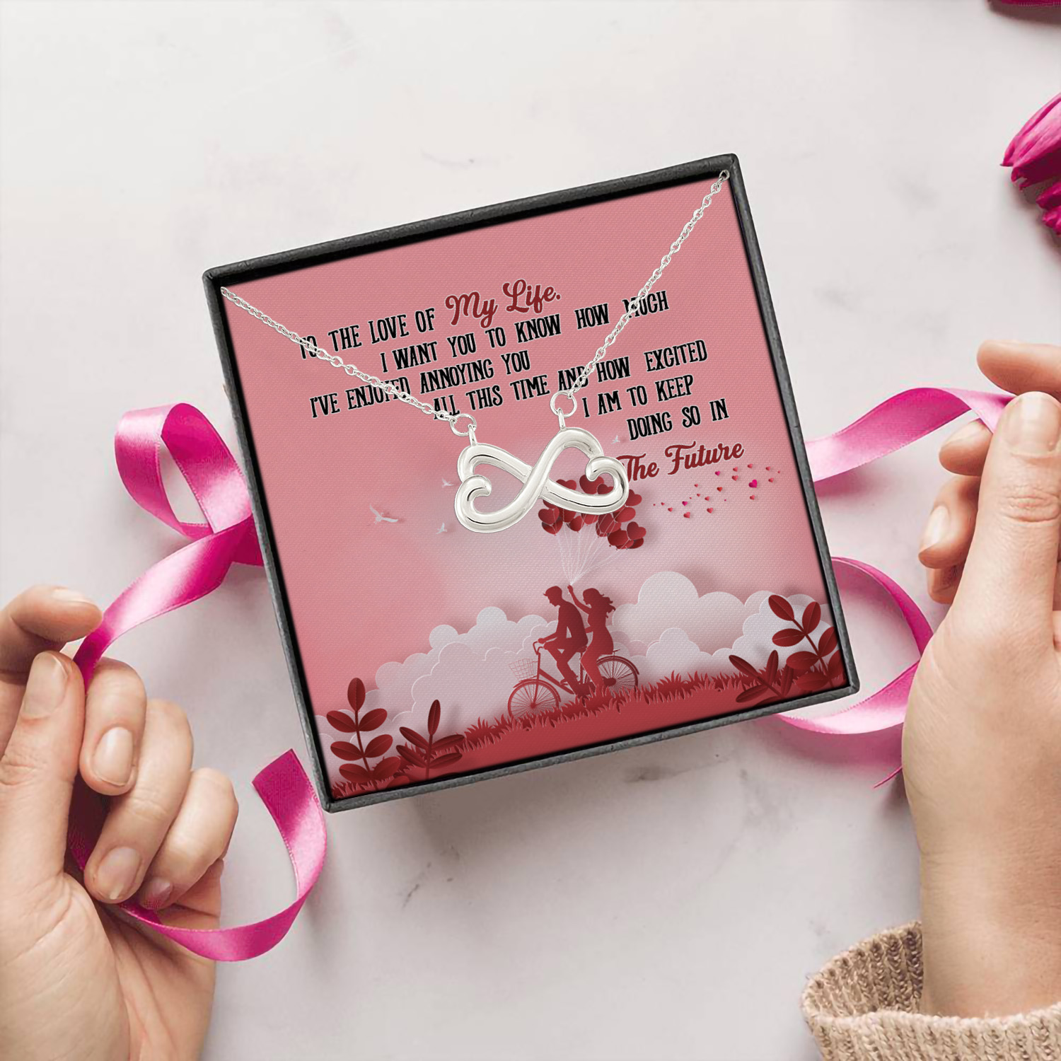 8HP_ To The Love Of My Life message card Infinity Heart Necklace (Silver) 5