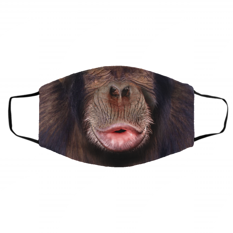 Chimp Mouth Happy Washable Reusable Custom Printed Cloth Face Mask Cover - Chimpanzee Face Mask, White, Cloth Face Cover – Medium/Large