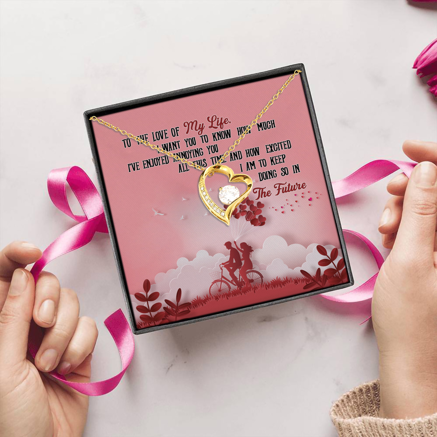 8HP_ To The Love Of My Life message card Forever Love Necklace (Gold) 5