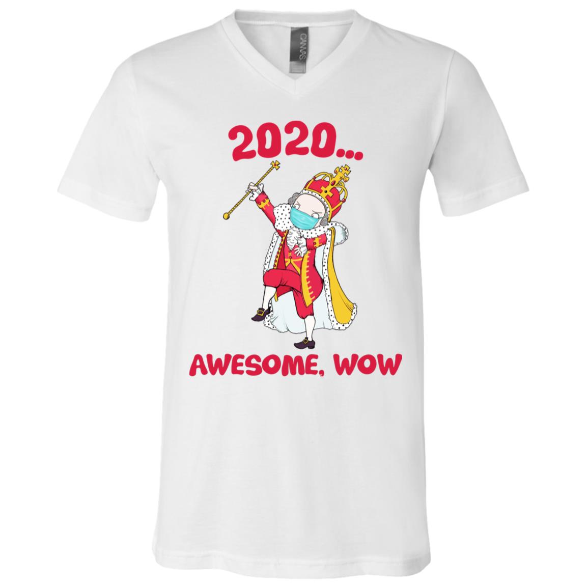 Funny Hamilton George King 2020 Awesome Wow Quarantine Christmas T-shirt - V-neck, White, V-Neck T-Shirt