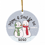 Personalized Snowman Mom And Dad To Be Christmas 2020 Holiday Flat Circle Ornament Keepsake, White, Circle Ornament