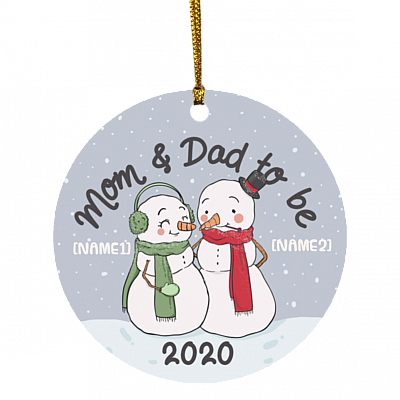 Personalized Snowman Mom And Dad To Be Christmas 2020 Holiday Flat Circle Ornament Keepsake, White, Circle Ornament