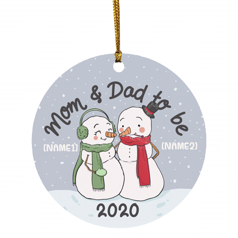 Personalized Snowman Mom And Dad To Be Christmas 2020 Holiday Flat Circle Ornament Keepsake, White, Circle Ornament