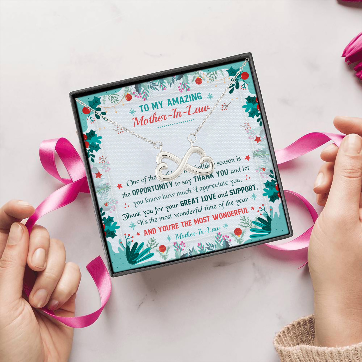 3LV. Amazing Mother In Law Infinity Heart Necklace (Silver) 5