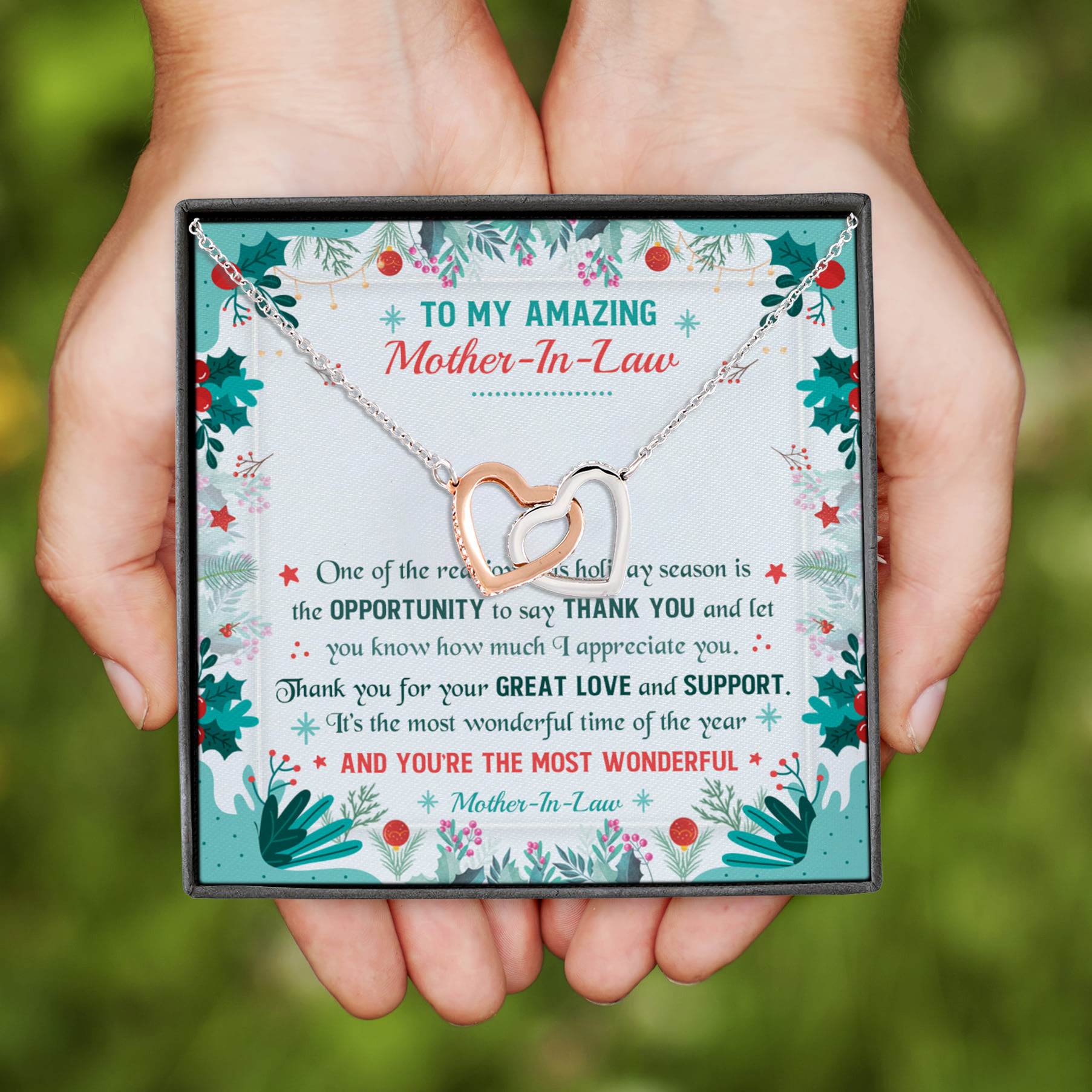 3LV. Amazing Mother In Law Interlocking Hearts Necklace