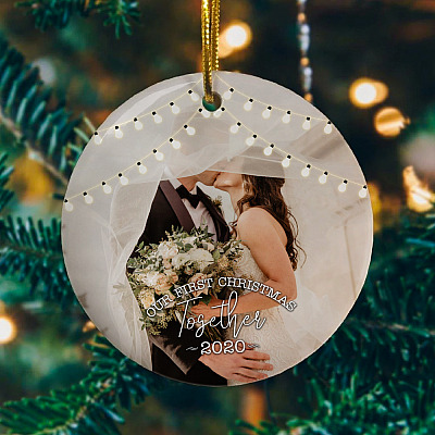 Alternative view of Personalized Photo Our First Christmas Together 2020 Circle Ornament - Custom Your Photo Love Wedding Gift - Anniversary Gift