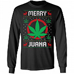 Merry Juana Hoodie - Sweatshirt - Long Sleeve Shirt - Funny Cannabis Christmas Shirt, Black, Long Sleeve