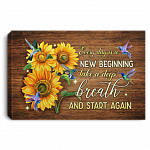 Everyday Is A New Beginning Sunflower Hummingbird Saying Canvas Poster - Cool Floral Hummingbird Wall Art, White, 0.75'' Framed Canvas