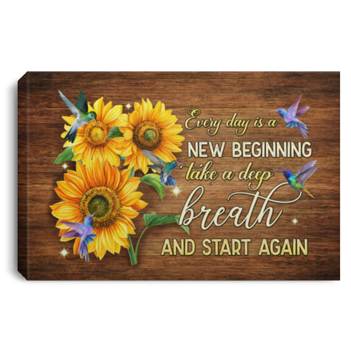 Everyday Is A New Beginning Sunflower Hummingbird Saying Canvas Poster - Cool Floral Hummingbird Wall Art, White, 0.75'' Framed Canvas
