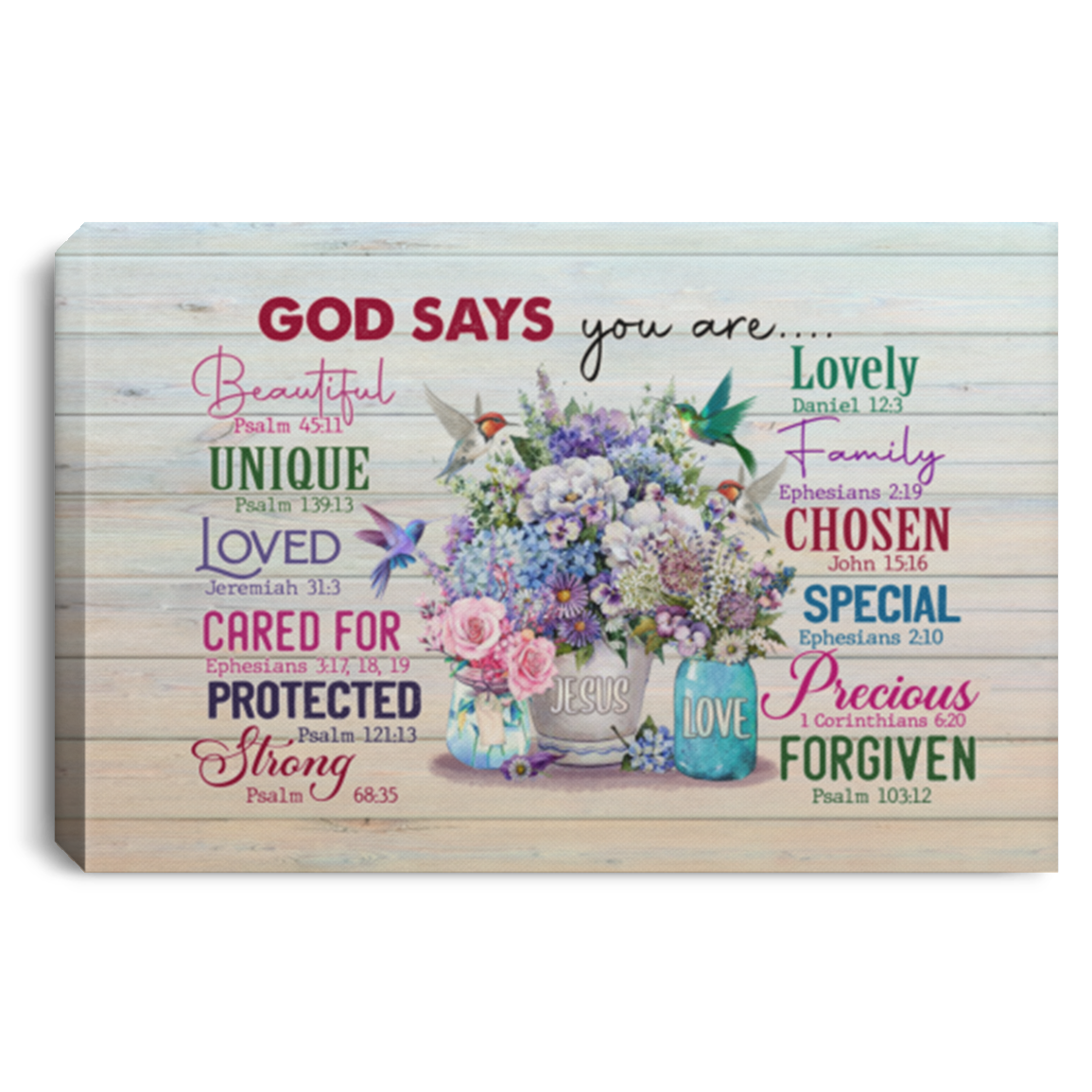 Hummingbirds God Says Your Are Beautiful Unique Loved Gallery Wrapped Framed Canvas Prints - Unframed Poster, White, 0.75'' Framed Canvas Hummingbirds God Says Your Are Beautiful Unique Loved Gallery Wrapped Framed Canvas Prints - Unframed Poster, White, 0.75'' Framed Canvas