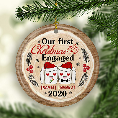 Alternative view of Personalized Our First Christmas 2020 Engaged Ornament - Cool 1st X-mas Quarantine Couple Customized Keepsake